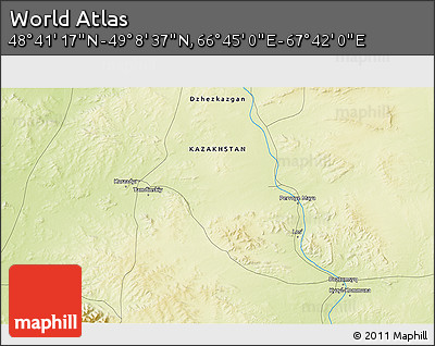 Physical 3D Map of the Area around 48° 54' 57" N, 67° 13' 29" E