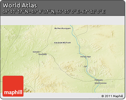 Physical 3D Map of the Area around 48° 54' 57" N, 67° 13' 29" E