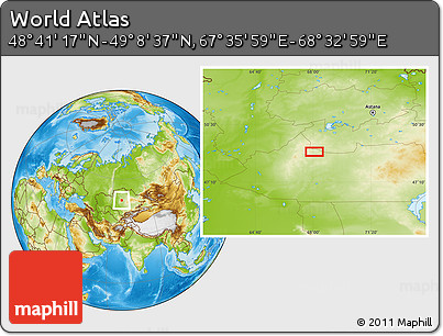 Physical Location Map of the Area around 48° 54' 57" N, 68° 4' 29" E