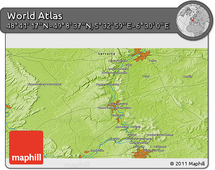 Physical 3D Map of the Area around 48° 54' 57" N, 6° 1' 30" E