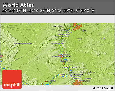 Physical 3D Map of the Area around 48° 54' 57" N, 6° 1' 30" E