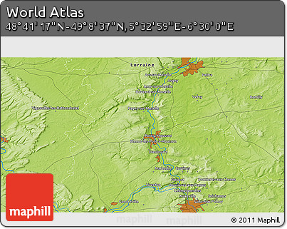 Physical 3D Map of the Area around 48° 54' 57" N, 6° 1' 30" E