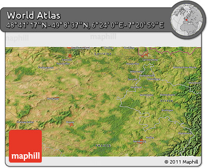 Satellite 3D Map of the Area around 48° 54' 57" N, 6° 52' 30" E