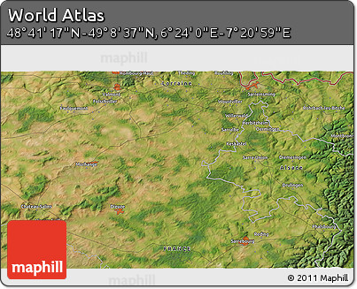 Satellite 3D Map of the Area around 48° 54' 57" N, 6° 52' 30" E