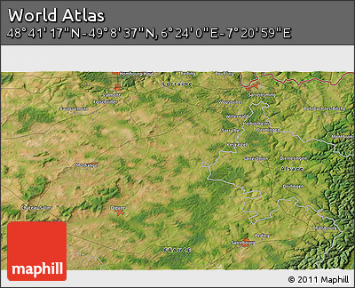 Satellite 3D Map of the Area around 48° 54' 57" N, 6° 52' 30" E
