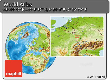 Physical Location Map of the Area around 48° 54' 57" N, 6° 52' 30" E