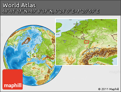 Physical Location Map of the Area around 48° 54' 57" N, 6° 52' 30" E