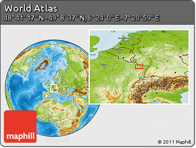 Physical Location Map of the Area around 48° 54' 57" N, 6° 52' 30" E