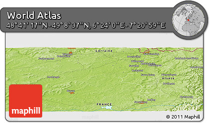 Physical Panoramic Map of the Area around 48° 54' 57" N, 6° 52' 30" E