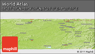 Physical Panoramic Map of the Area around 48° 54' 57" N, 6° 52' 30" E