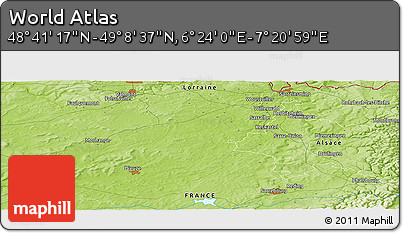 Physical Panoramic Map of the Area around 48° 54' 57" N, 6° 52' 30" E