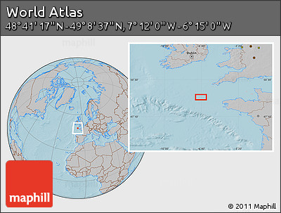 Gray Location Map of the Area around 48° 54' 57" N, 6° 43' 29" W, hill shading