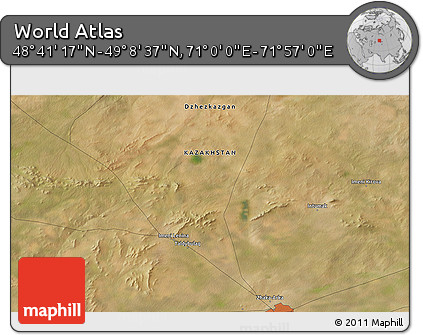 Satellite 3D Map of the Area around 48° 54' 57" N, 71° 28' 29" E
