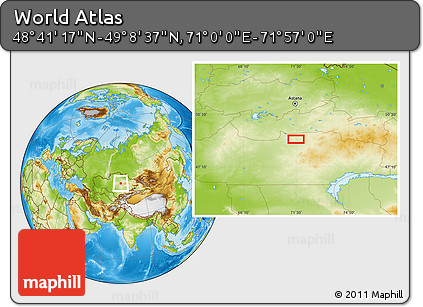 Physical Location Map of the Area around 48° 54' 57" N, 71° 28' 29" E