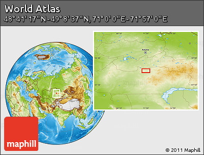 Physical Location Map of the Area around 48° 54' 57" N, 71° 28' 29" E
