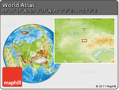 Physical Location Map of the Area around 48° 54' 57" N, 71° 28' 29" E