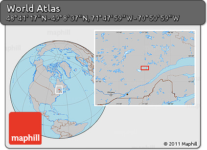 Gray Location Map of the Area around 48° 54' 57" N, 71° 19' 29" W