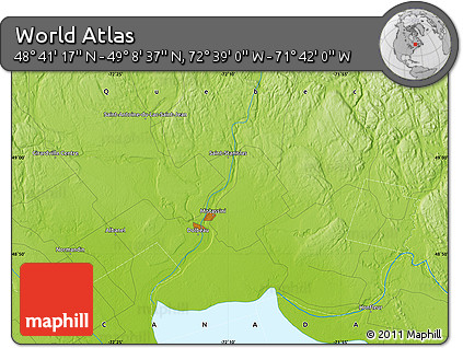 Physical Map of the Area around 48° 54' 57" N, 72° 10' 30" W