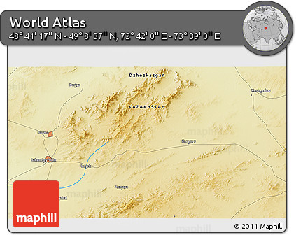 Physical 3D Map of the Area around 48° 54' 57" N, 73° 10' 30" E