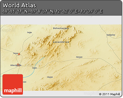 Physical 3D Map of the Area around 48° 54' 57" N, 73° 10' 30" E