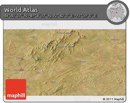 Satellite 3D Map of the Area around 48° 54' 57" N, 73° 10' 30" E