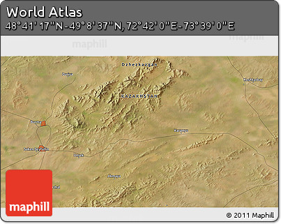 Satellite 3D Map of the Area around 48° 54' 57" N, 73° 10' 30" E