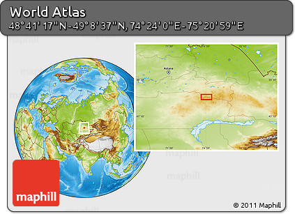 Physical Location Map of the Area around 48° 54' 57" N, 74° 52' 30" E