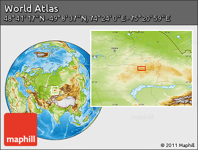 Physical Location Map of the Area around 48° 54' 57" N, 74° 52' 30" E