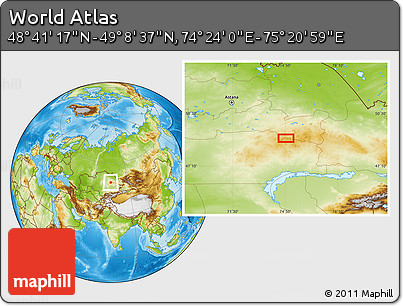 Physical Location Map of the Area around 48° 54' 57" N, 74° 52' 30" E