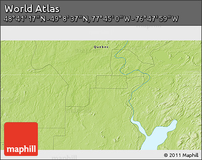 Physical 3D Map of the Area around 48° 54' 57" N, 77° 16' 30" W