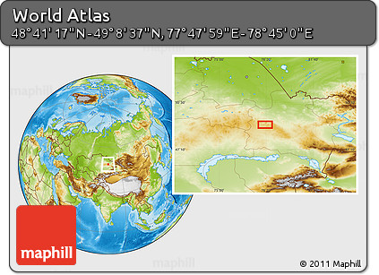Physical Location Map of the Area around 48° 54' 57" N, 78° 16' 30" E