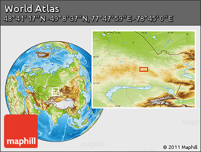 Physical Location Map of the Area around 48° 54' 57" N, 78° 16' 30" E