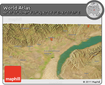 Satellite 3D Map of the Area around 48° 54' 57" N, 83° 22' 30" E