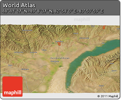 Satellite 3D Map of the Area around 48° 54' 57" N, 83° 22' 30" E