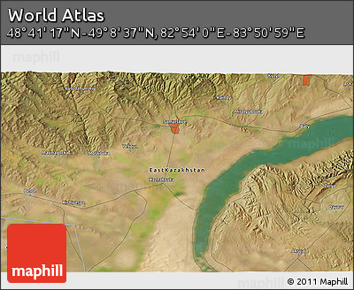 Satellite 3D Map of the Area around 48° 54' 57" N, 83° 22' 30" E