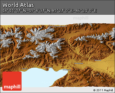 Physical 3D Map of the Area around 48° 54' 57" N, 85° 55' 30" E