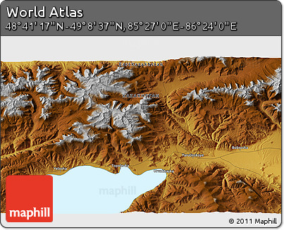Physical 3D Map of the Area around 48° 54' 57" N, 85° 55' 30" E