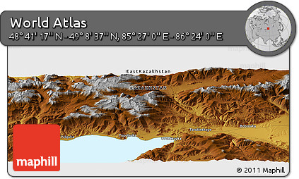Physical Panoramic Map of the Area around 48° 54' 57" N, 85° 55' 30" E