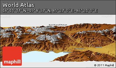 Physical Panoramic Map of the Area around 48° 54' 57" N, 85° 55' 30" E