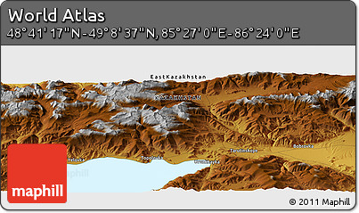 Physical Panoramic Map of the Area around 48° 54' 57" N, 85° 55' 30" E