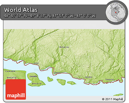 Physical 3D Map of the Area around 48° 54' 57" N, 87° 28' 29" W