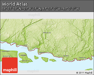 Physical 3D Map of the Area around 48° 54' 57" N, 87° 28' 29" W