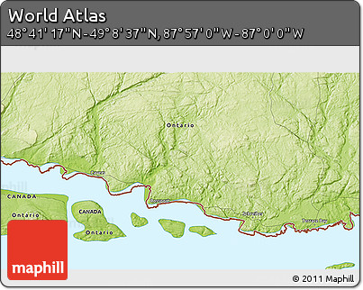 Physical 3D Map of the Area around 48° 54' 57" N, 87° 28' 29" W
