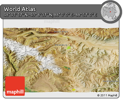 Satellite 3D Map of the Area around 48° 54' 57" N, 88° 28' 29" E