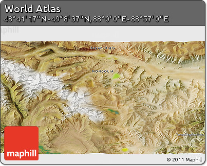 Satellite 3D Map of the Area around 48° 54' 57" N, 88° 28' 29" E
