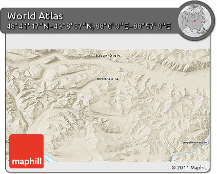 Shaded Relief 3D Map of the Area around 48° 54' 57" N, 88° 28' 29" E