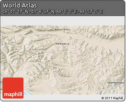 Shaded Relief 3D Map of the Area around 48° 54' 57" N, 88° 28' 29" E