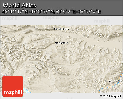 Shaded Relief 3D Map of the Area around 48° 54' 57" N, 88° 28' 29" E