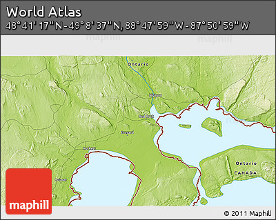 Physical 3D Map of the Area around 48° 54' 57" N, 88° 19' 29" W