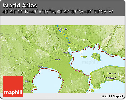 Physical 3D Map of the Area around 48° 54' 57" N, 88° 19' 29" W